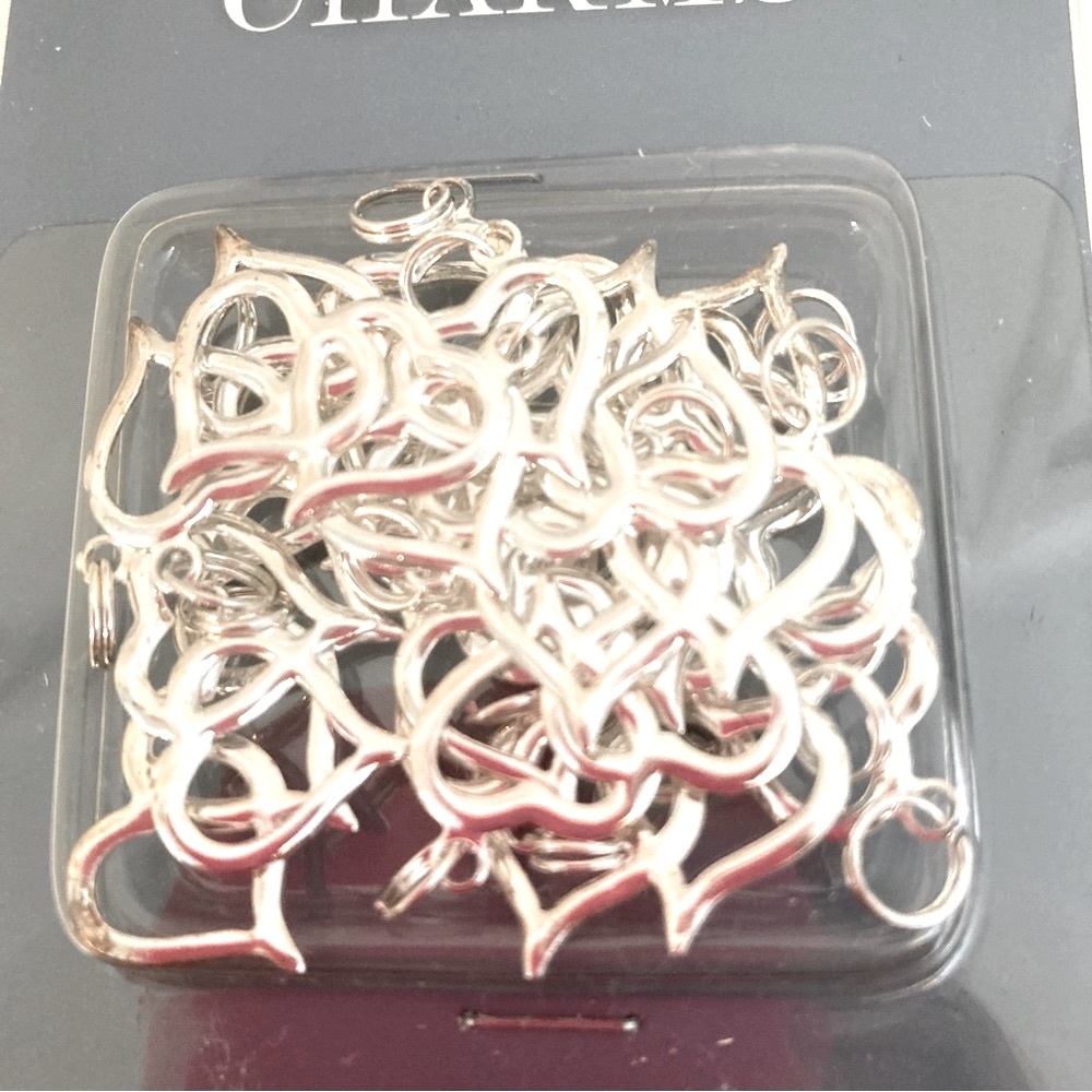 Favor Accents Charms Silver Tone Metal Heart Shape Charms 4 Pkg Total 80…